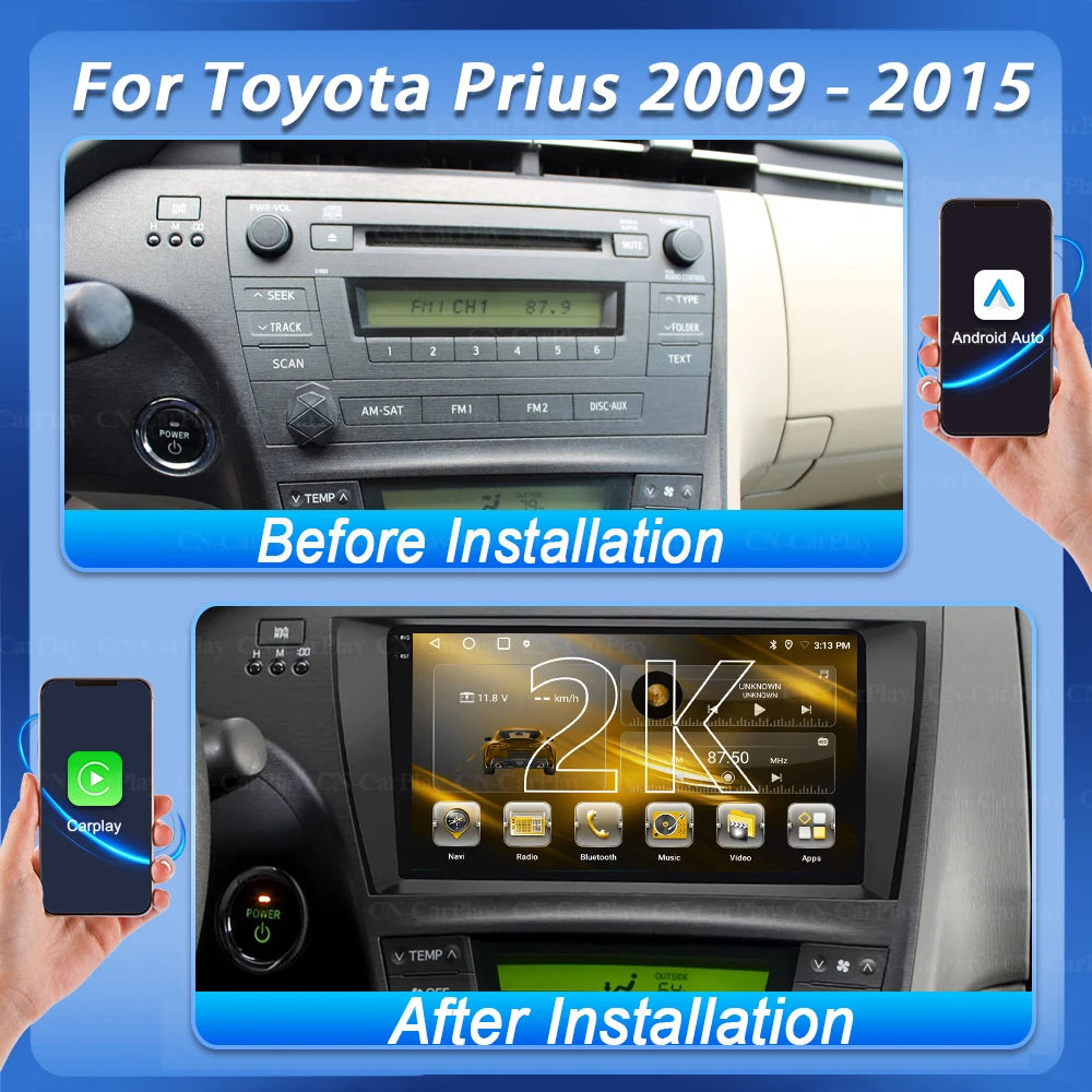 Android 16 For Toyota Prius 2009 2010 2011 2012 2013 2015 Car Radio XW30 Wireless Carplay Android Auto Car Multimedia Player 5G