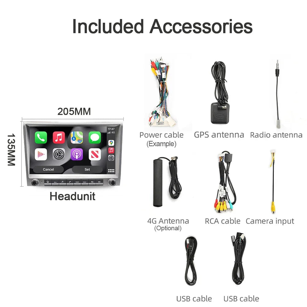Car radio For Porsche 911 997 987 Cayman Boxster 720P CarPlay 8" gray Android 14.0 Car player  8GB multimedia GPS car stereo