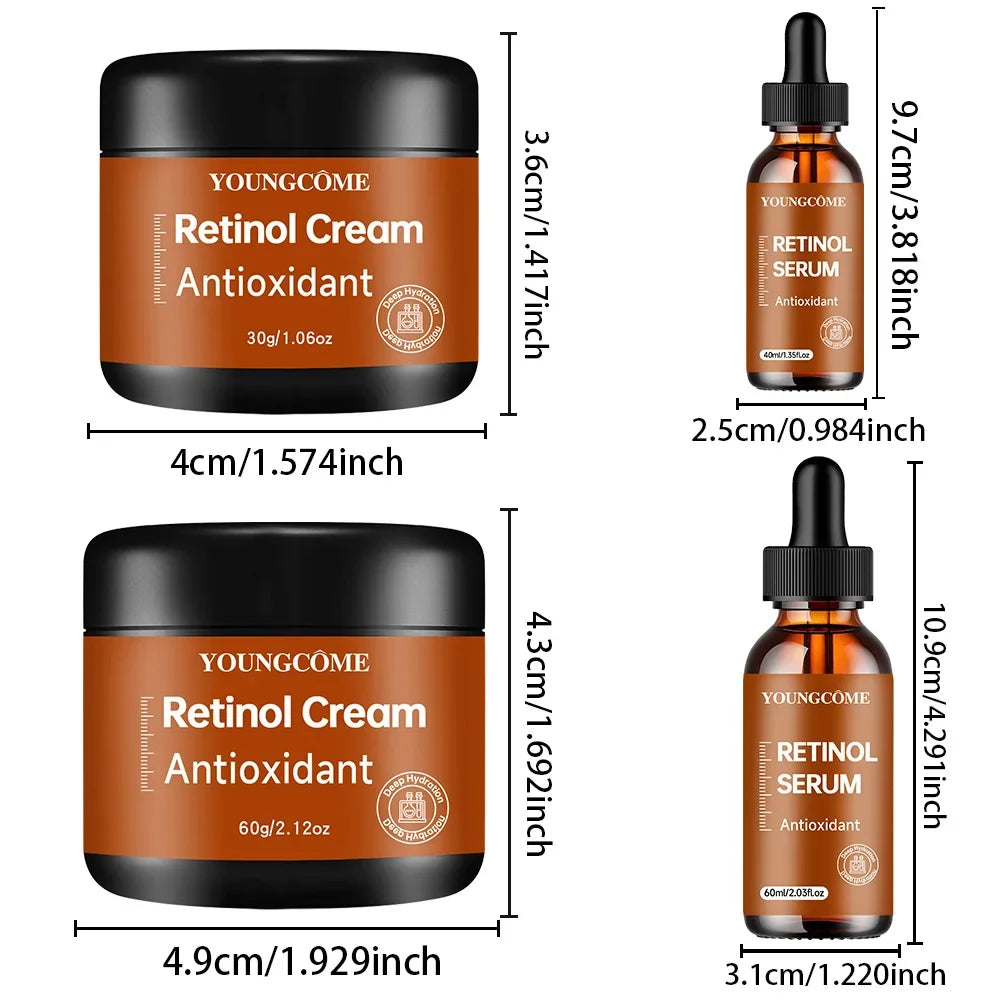 Retinol Krem & Serum Seti – Yaşlanma Karşıtı Yüz Bakım Kiti, Kırışıklık Onarımı, Nemlendirici ve Aydınlatıcı