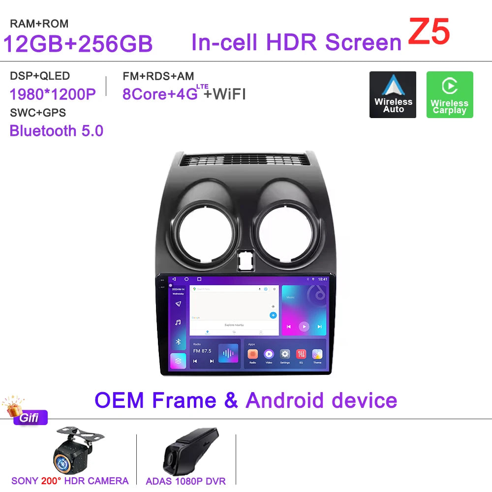 Car Android 15 Auto Radio For Nissan Qashqai 1 J10 2006 - 2013 Multimedia Player Stereo Head Unit No 2din DVD QLED Screen 2K 5G
