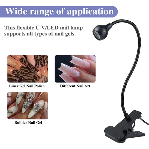 5W UV Jel Tırnak Kür Lambası – Klipsli LED UV Işık, Esnek Tüp, USB Jel Oje Kurutucu