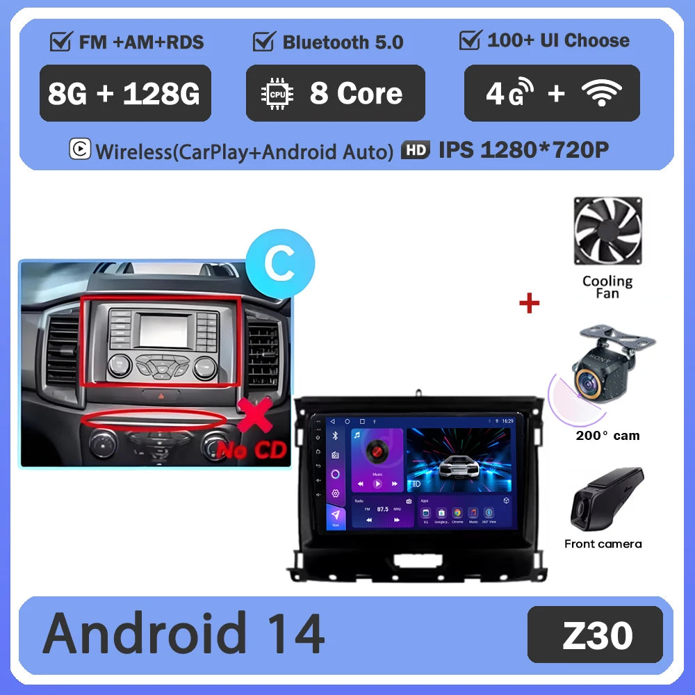 Car GPS Android 16 For Ford Ranger 2015 - 2022 Multimedia Auto Radio Player Navigation Stereo Head Unit No 2din DVD Touch Screen