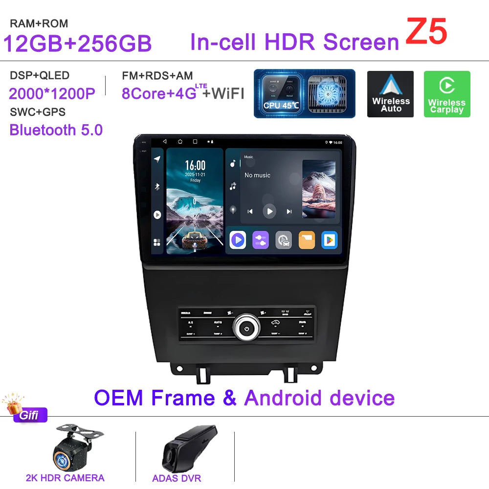 Car GPS Android 16 Auto Radio For Ford Mustang V S-197 2009 2010 2011 2012 - 2014  Stereo Head Unit No 2din DVD QLED Screen Dash