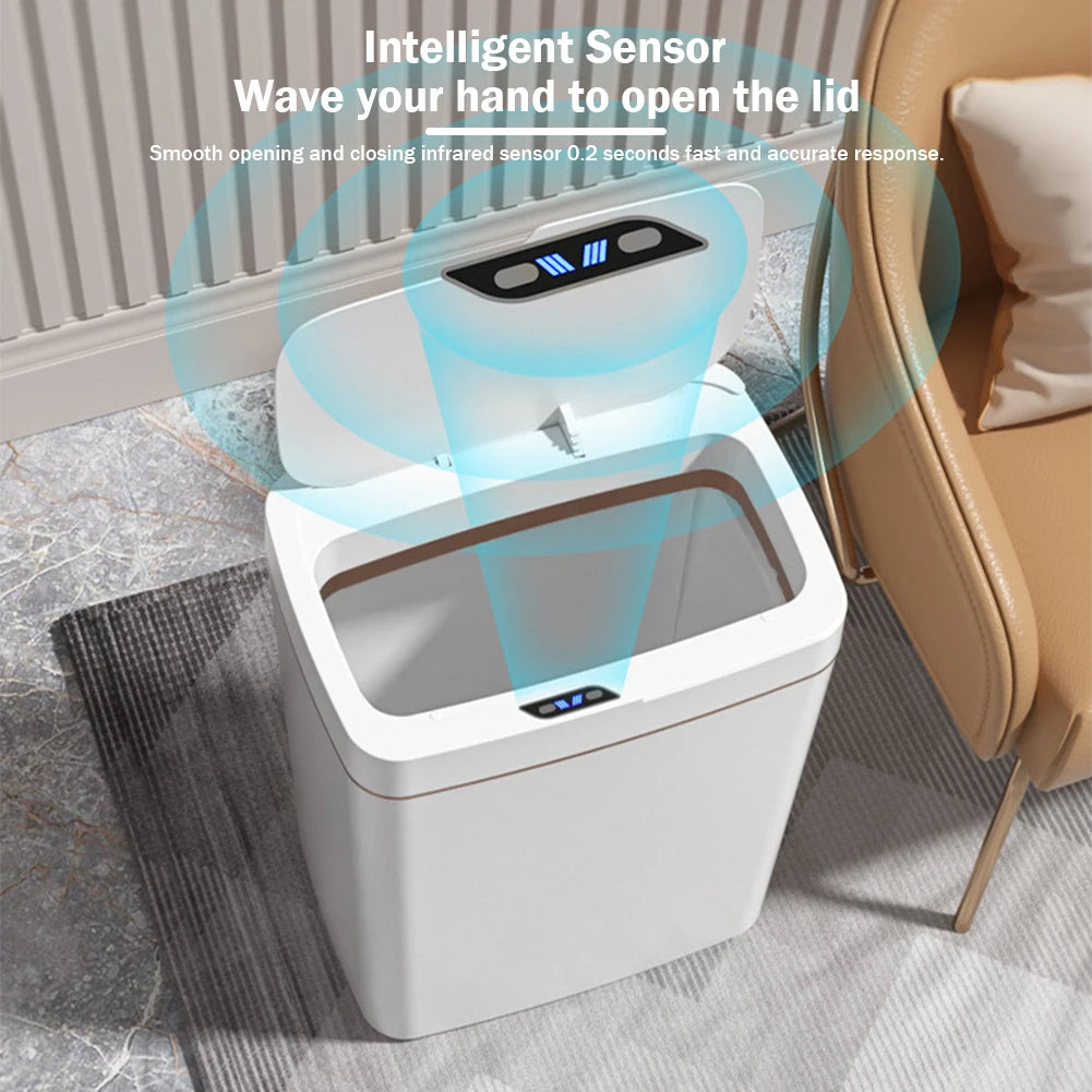 15/18L Akıllı Sensörlü Çöp Kutusu - Su Geçirmez, Dokunmasız, Sessiz Elektrikli - Mutfak, Banyo, Yatak Odası