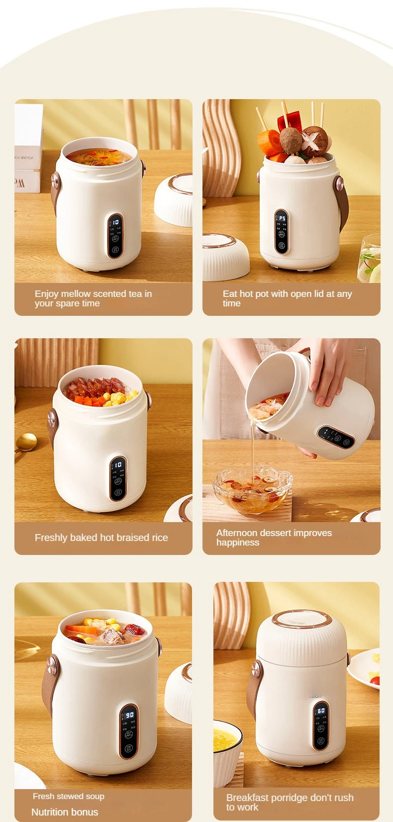 220V 900ML Elektrikli Pişirme Kupası - Taşınabilir Mini Slow Cooker, Çok Fonksiyonlu Pişirme Makinesi, Leç ve Pelte Pişirme