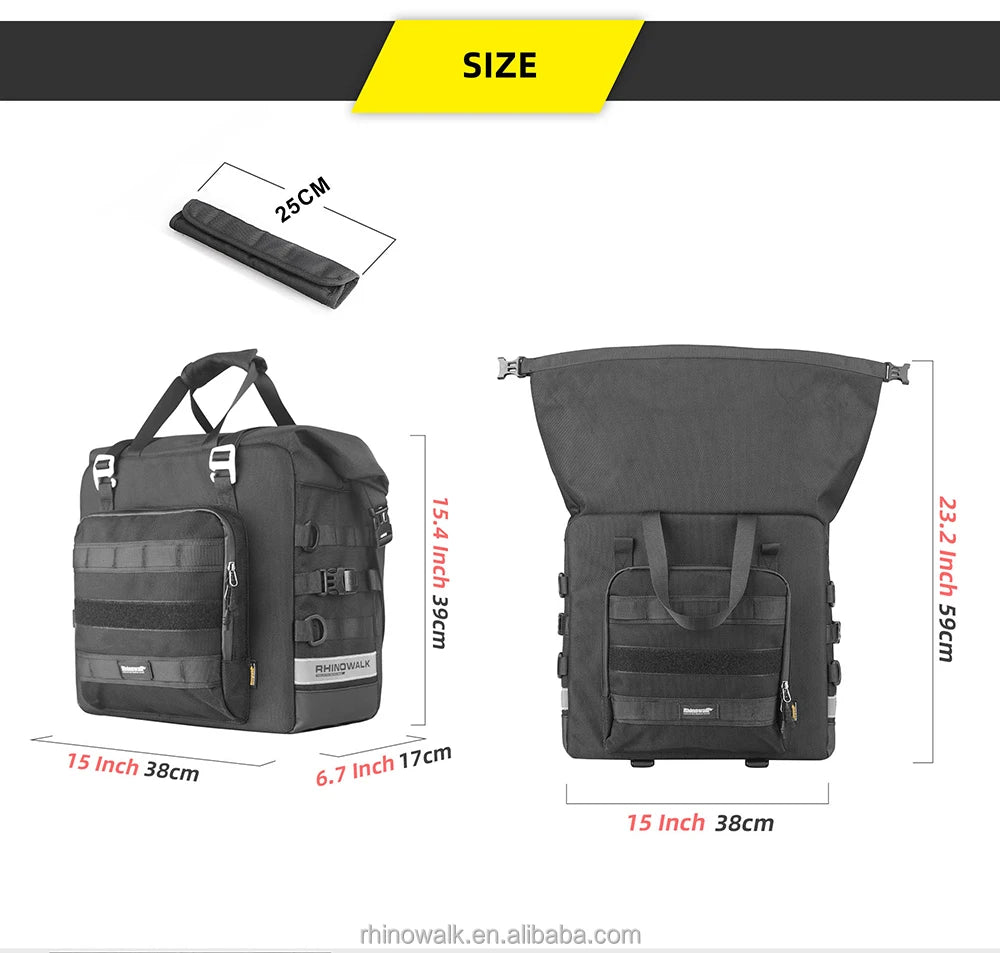 Rhinowalk Motorcycle Side Bag, 25l Motorbike Seat Saddle Tail Bag ADV Motorcycle Rear Rack Travel Luggages - 1 Piece