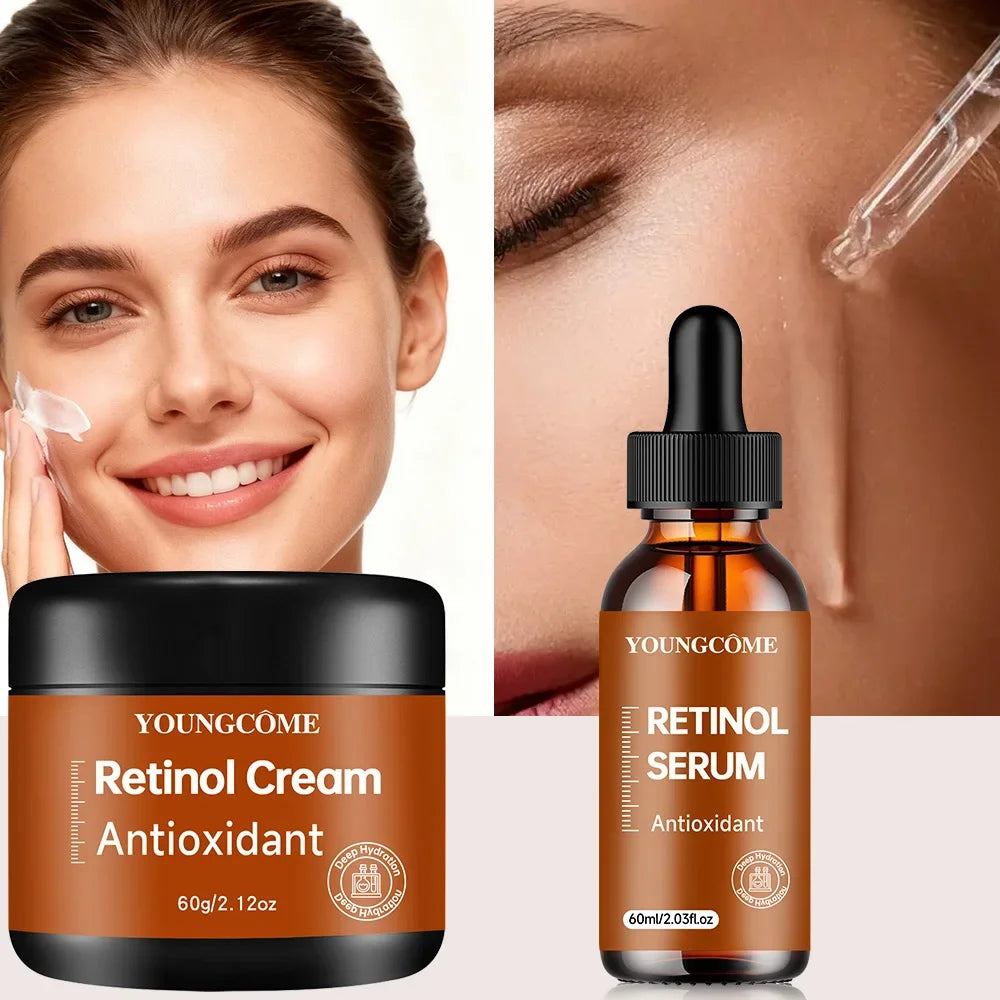 Retinol Krem & Serum Seti – Yaşlanma Karşıtı Yüz Bakım Kiti, Kırışıklık Onarımı, Nemlendirici ve Aydınlatıcı