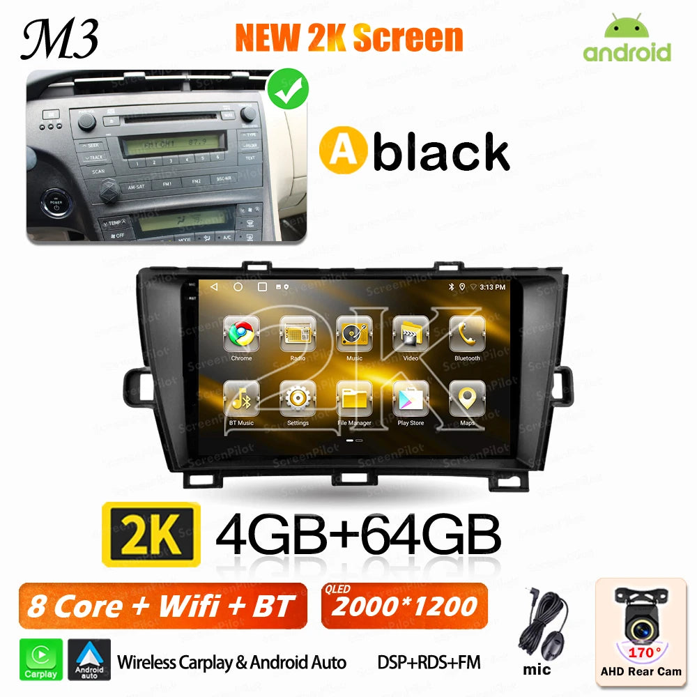 Android 16 For Toyota Prius 2009 2010 2011 2012 2013 2015 Car Radio XW30 Wireless Carplay Android Auto Car Multimedia Player 5G