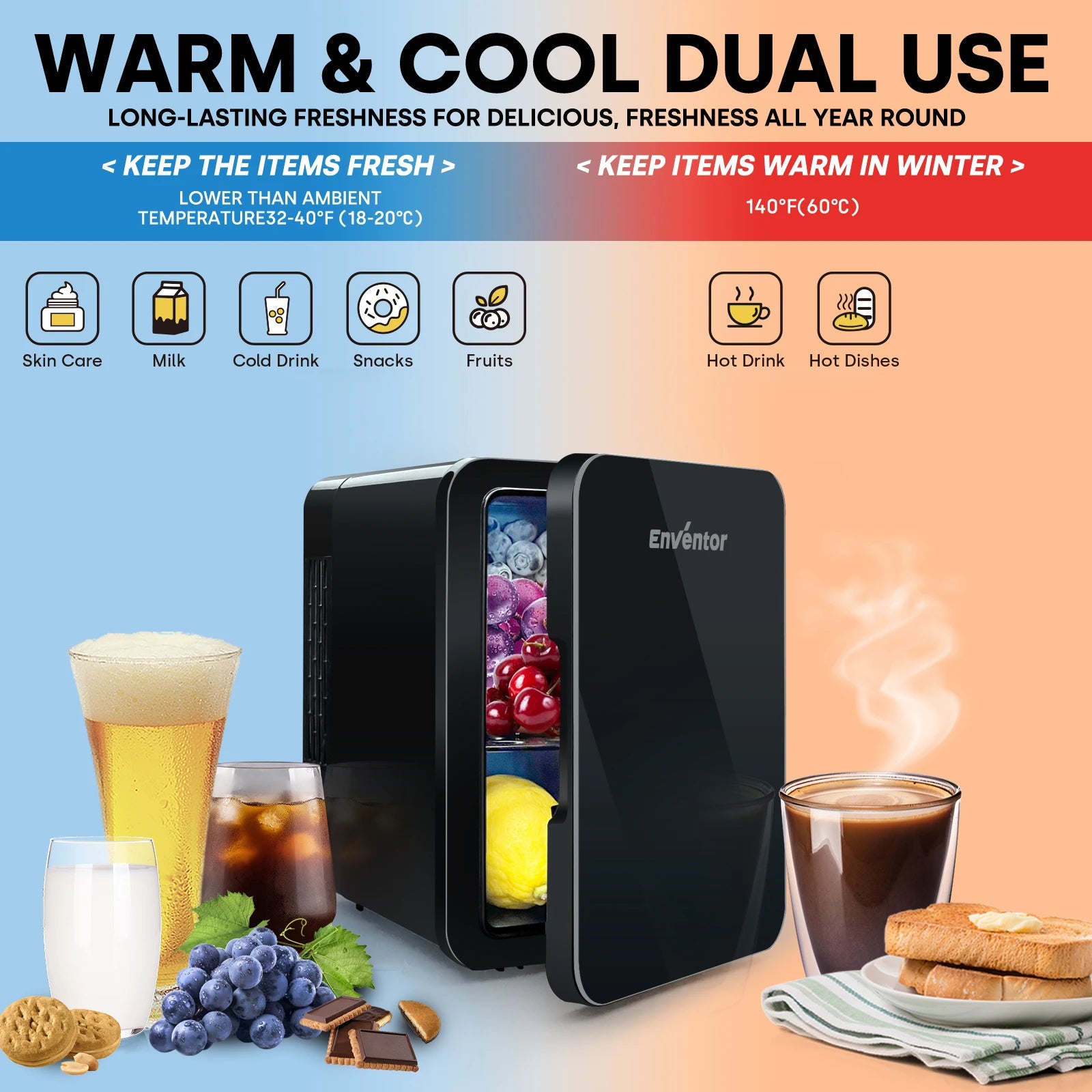 Enventor 4L Mini Buzdolabı - Taşınabilir, Araba/Kamp, Cilt Bakımı, Soğutucu ve Isıtıcı, Yaz Seyahati