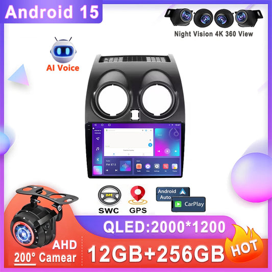 Car Android 15 Auto Radio For Nissan Qashqai 1 J10 2006 - 2013 Multimedia Player Stereo Head Unit No 2din DVD QLED Screen 2K 5G