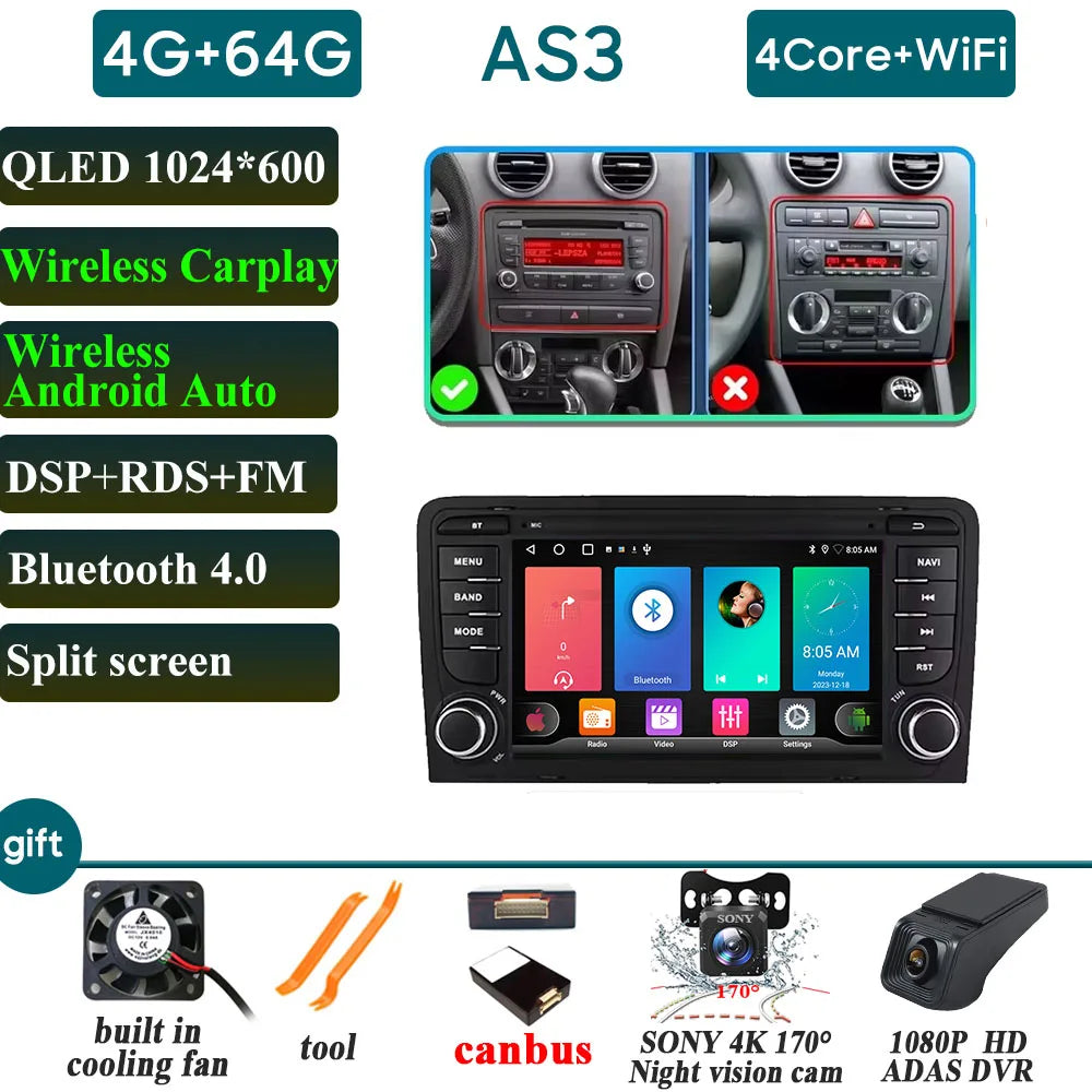Car Radio Carplay For Audi A3 8P 2003-2012 RS3 Sportback 2011-2012 S3 8P 2006-2012 Navigation GPS Android Auto No 2din Video DVD