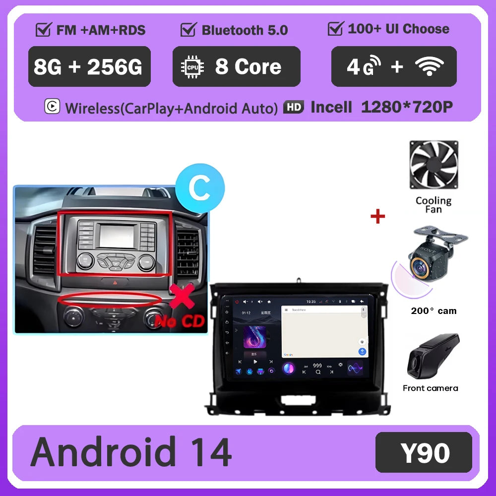 Car GPS Android 16 For Ford Ranger 2015 - 2022 Multimedia Auto Radio Player Navigation Stereo Head Unit No 2din DVD Touch Screen