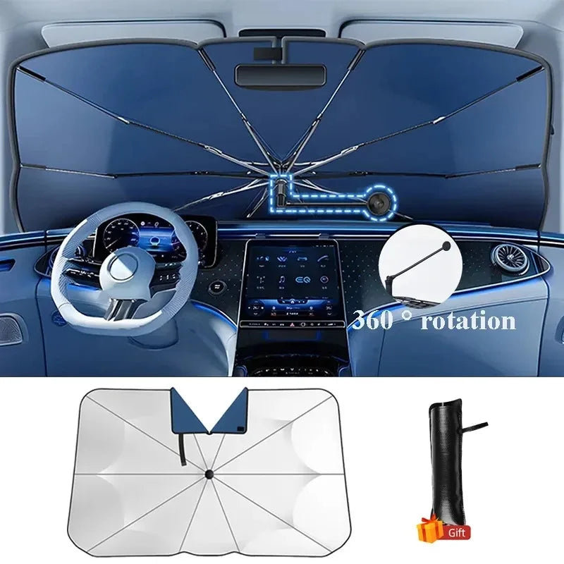360° Rotatable Car Sunshade Windshield Umbrella Bendable Handle UV Protection Front Window Sunshade Summer Car Accessory