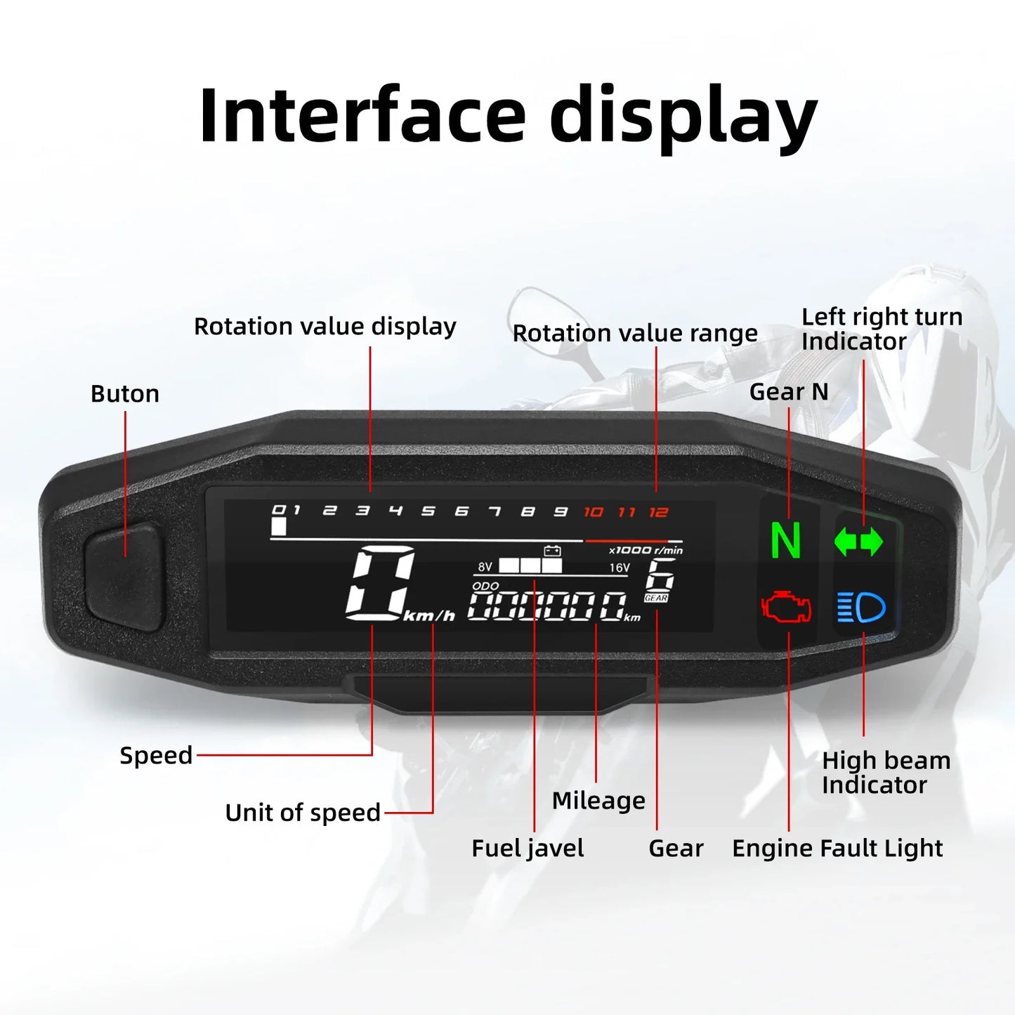 *l Motorcycle Speedometer for KTM EXC 250 RUSI KR200 Digital Meter Electric Injection Carburetor RPM Odometer No Sensor