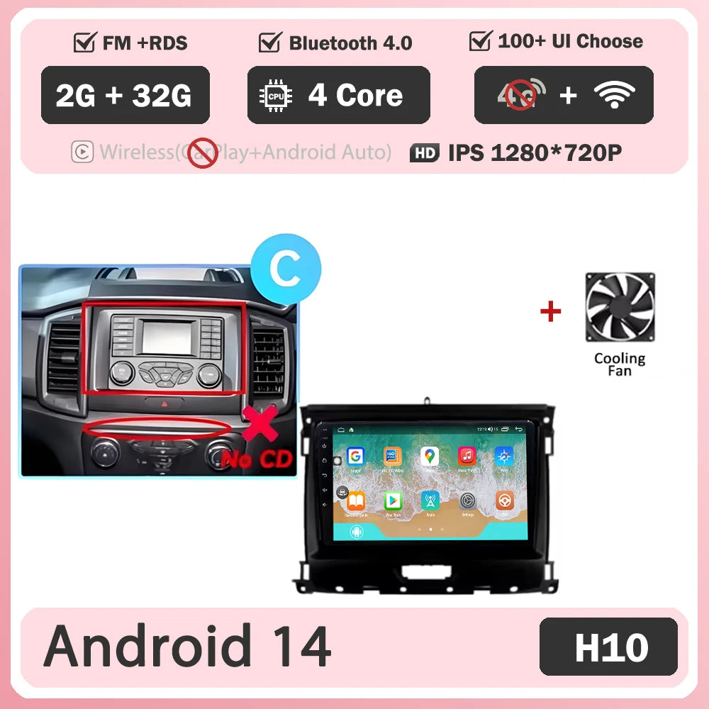 Car GPS Android 16 For Ford Ranger 2015 - 2022 Multimedia Auto Radio Player Navigation Stereo Head Unit No 2din DVD Touch Screen