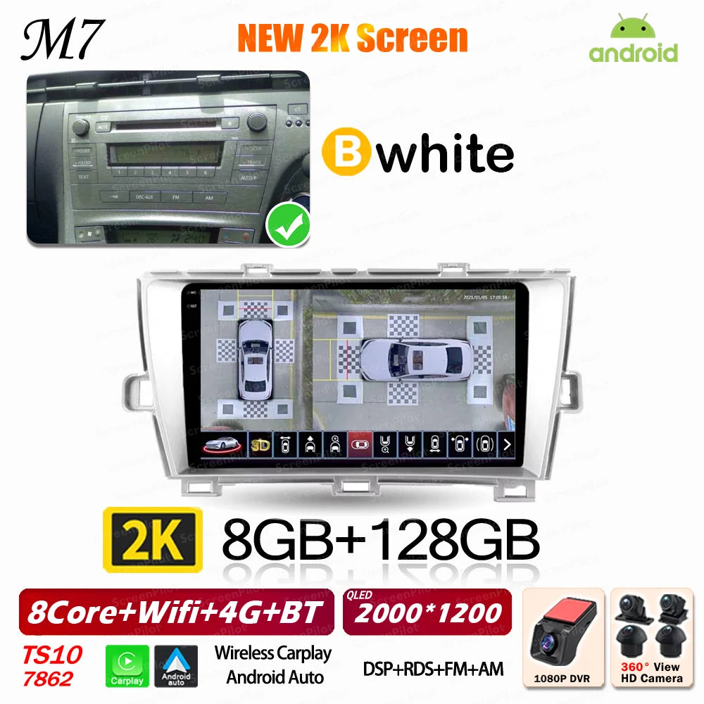 Android 16 For Toyota Prius 2009 2010 2011 2012 2013 2015 Car Radio XW30 Wireless Carplay Android Auto Car Multimedia Player 5G