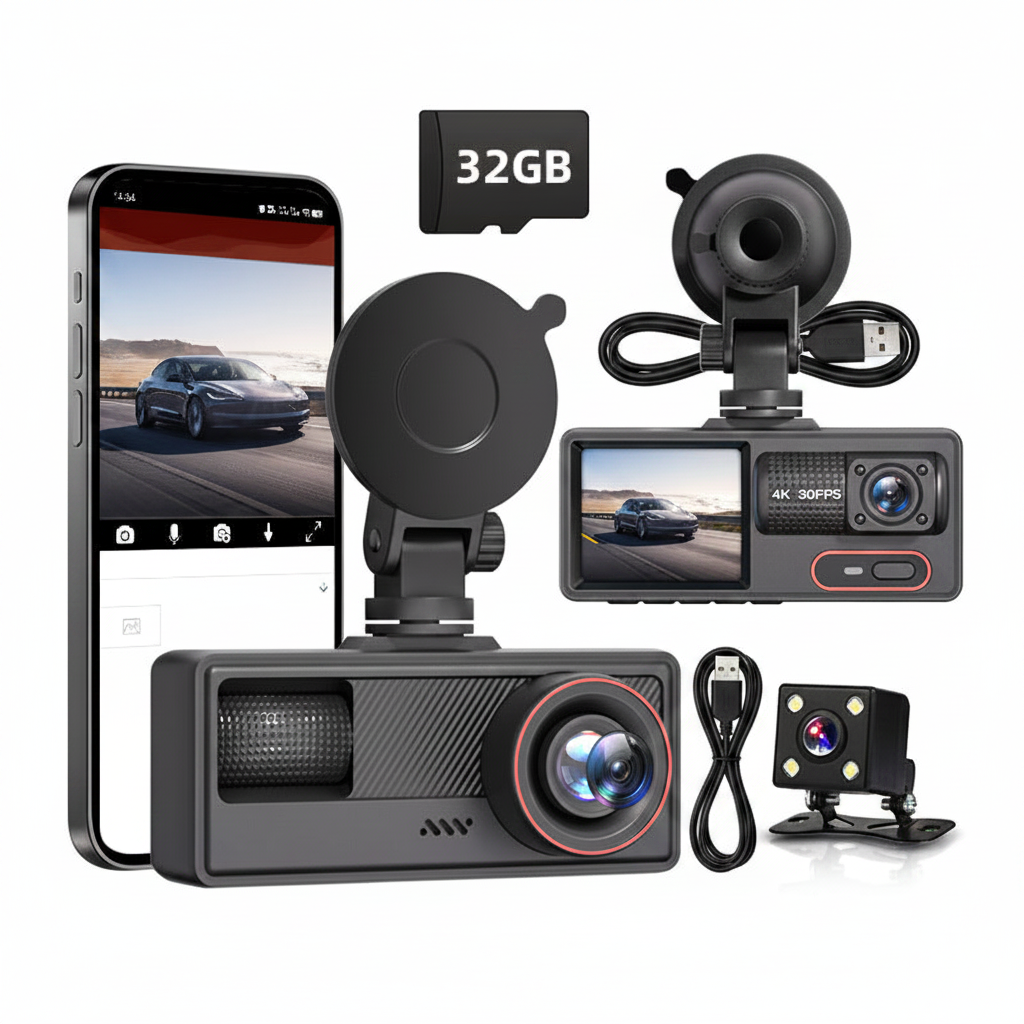 Yeni HD 1080P Üç Kayıtlı Araç Kamerası WiFi Bağlantılı Kızılötesi Gece Görüşü Park İzleme Geri Görüş