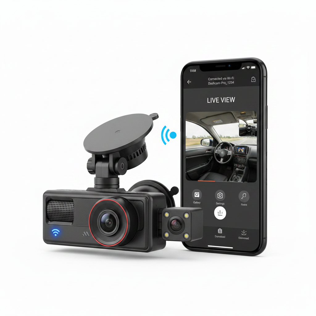 Neue HD 1080P Dreifach-Dashcam mit WiFi-Verbindung, Infrarot-Nachtsicht, Parküberwachung, Rückfahrkamera